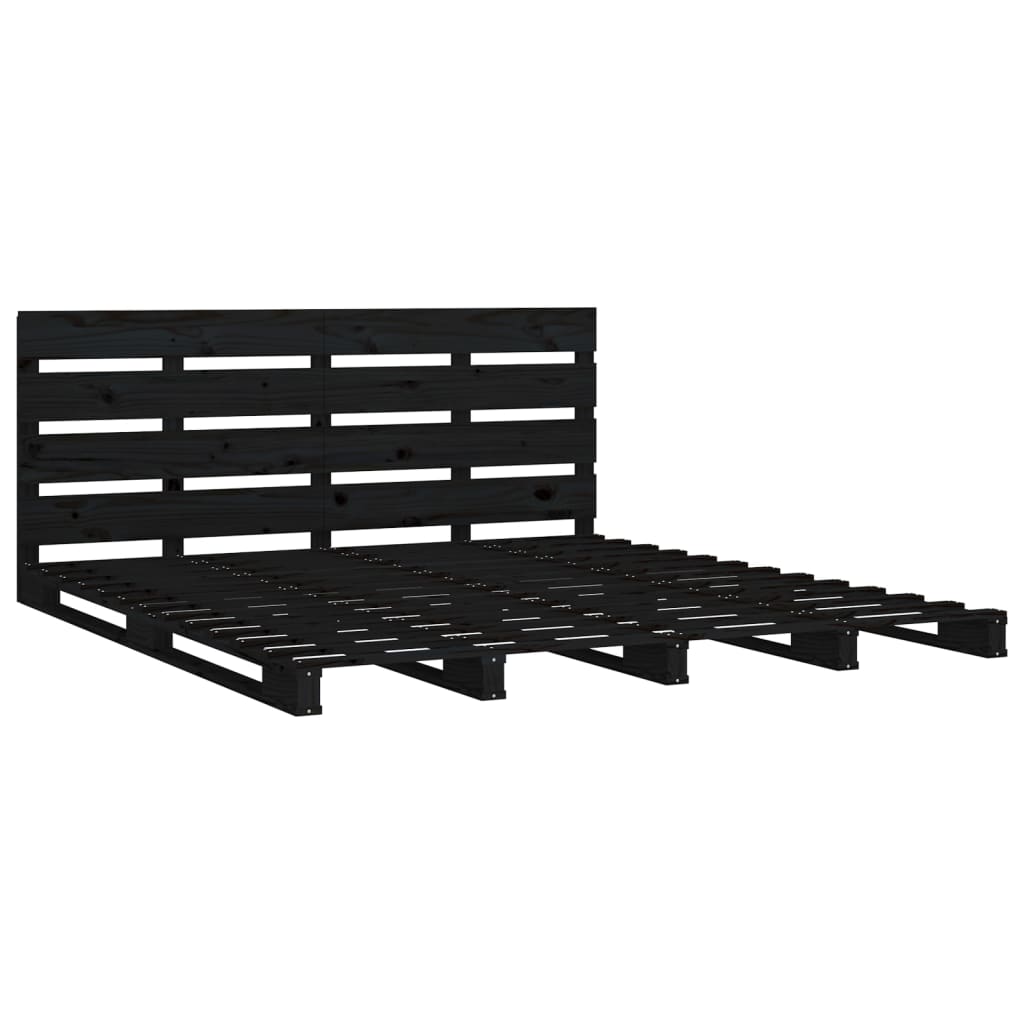 Sängynrunko musta 200x200 cm täysi mänty - Sisustajankoti.fi