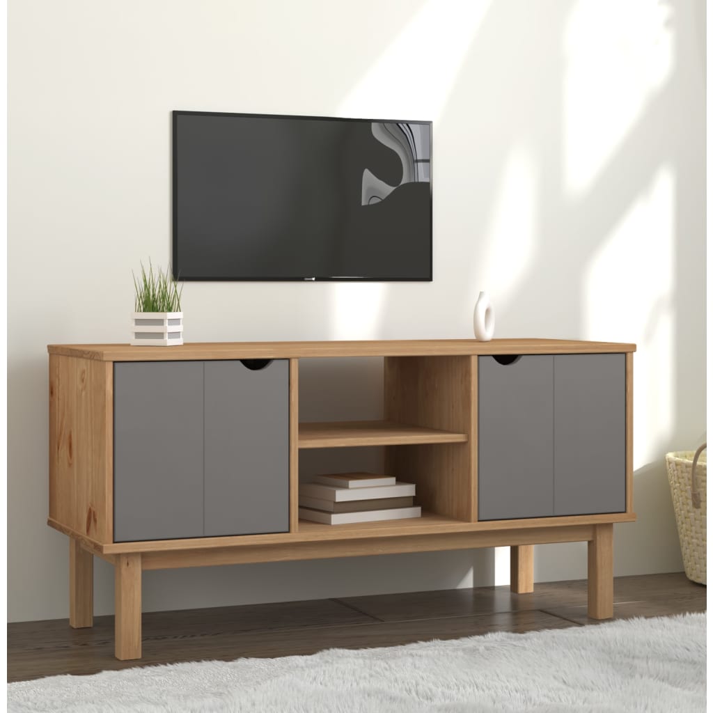 TV-taso OTTA ruskea ja harmaa 113,5x43x57 cm täysi mänty - Sisustajankoti.fi