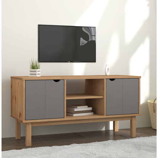 TV-taso OTTA ruskea ja harmaa 113,5x43x57 cm täysi mänty - Sisustajankoti.fi