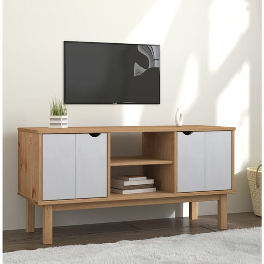 TV-taso OTTA ruskea harmaa/valk. 113,5x43x57 cm täysi mänty - Sisustajankoti.fi