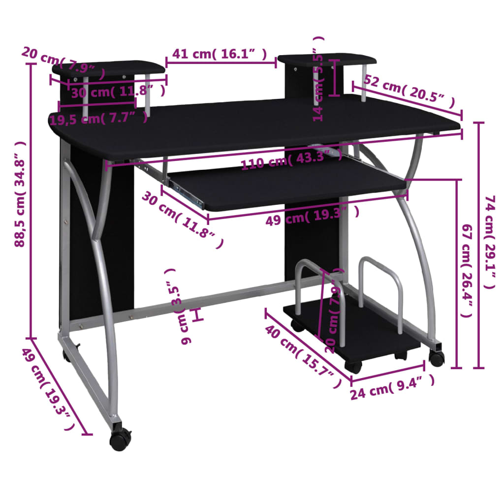 Kulmatietokonepöytä musta 110x52x88,5 cm tekninen puu - Sisustajankoti.fi