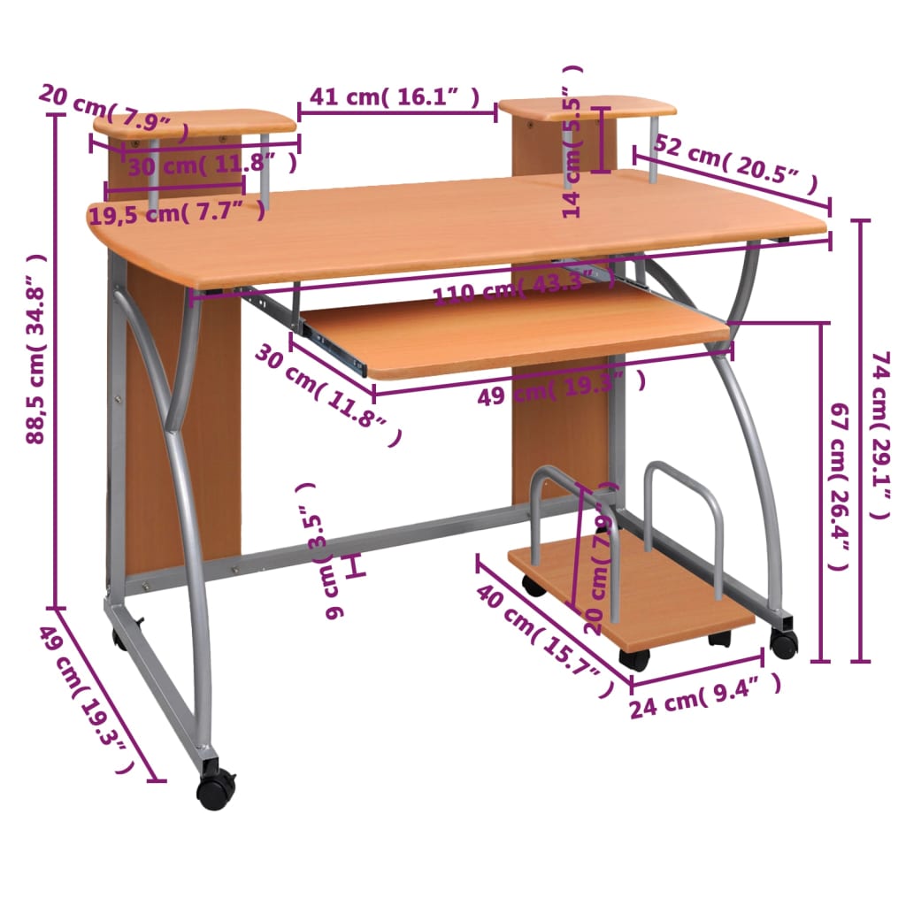 Tietokonepöytä ruskea 110x52x88,5 cm tekninen puu - Sisustajankoti.fi