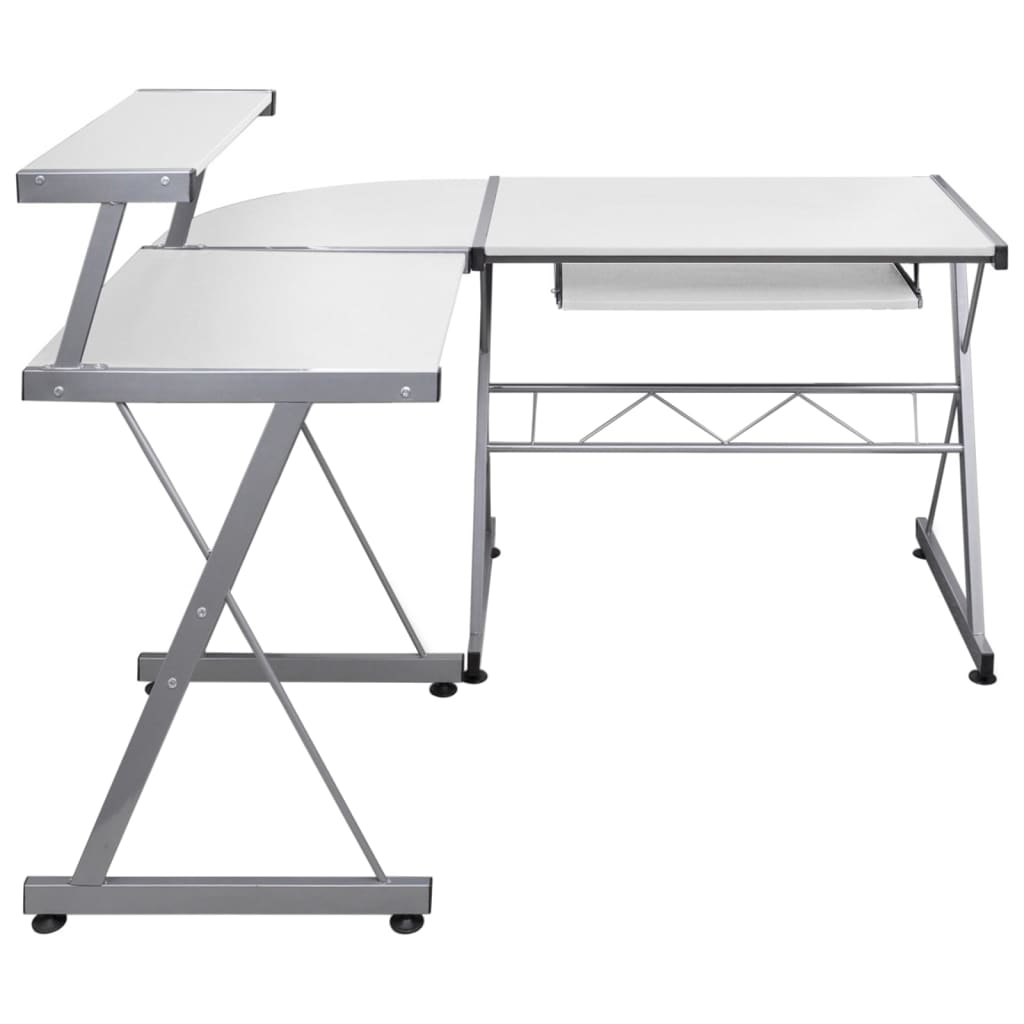 Kulmatietokonepöytä valkoinen 132x112x99 cm tekninen puu - Sisustajankoti.fi