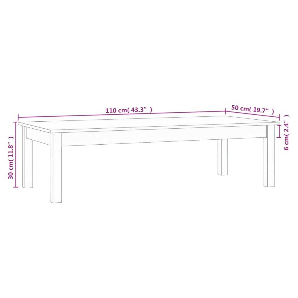 Sohvapöytä musta 110x50x30 cm täysi mänty - Sisustajankoti.fi