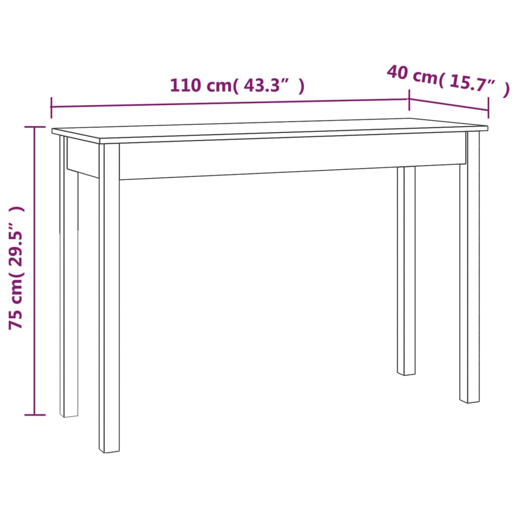 Konsolipöytä valkoinen 110x40x75 cm täysi mänty - Sisustajankoti.fi