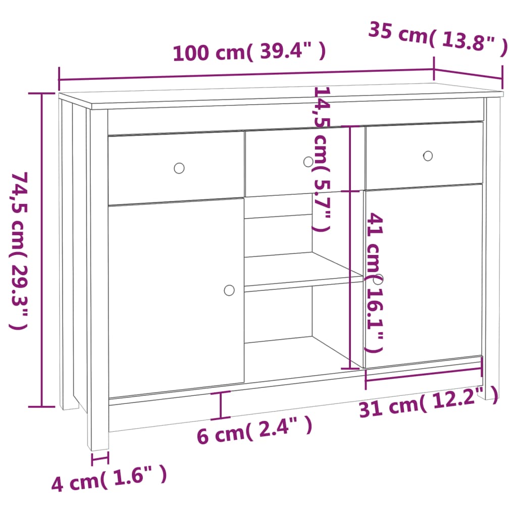 Senkki 100x35x74,5 cm täysi mänty - Sisustajankoti.fi