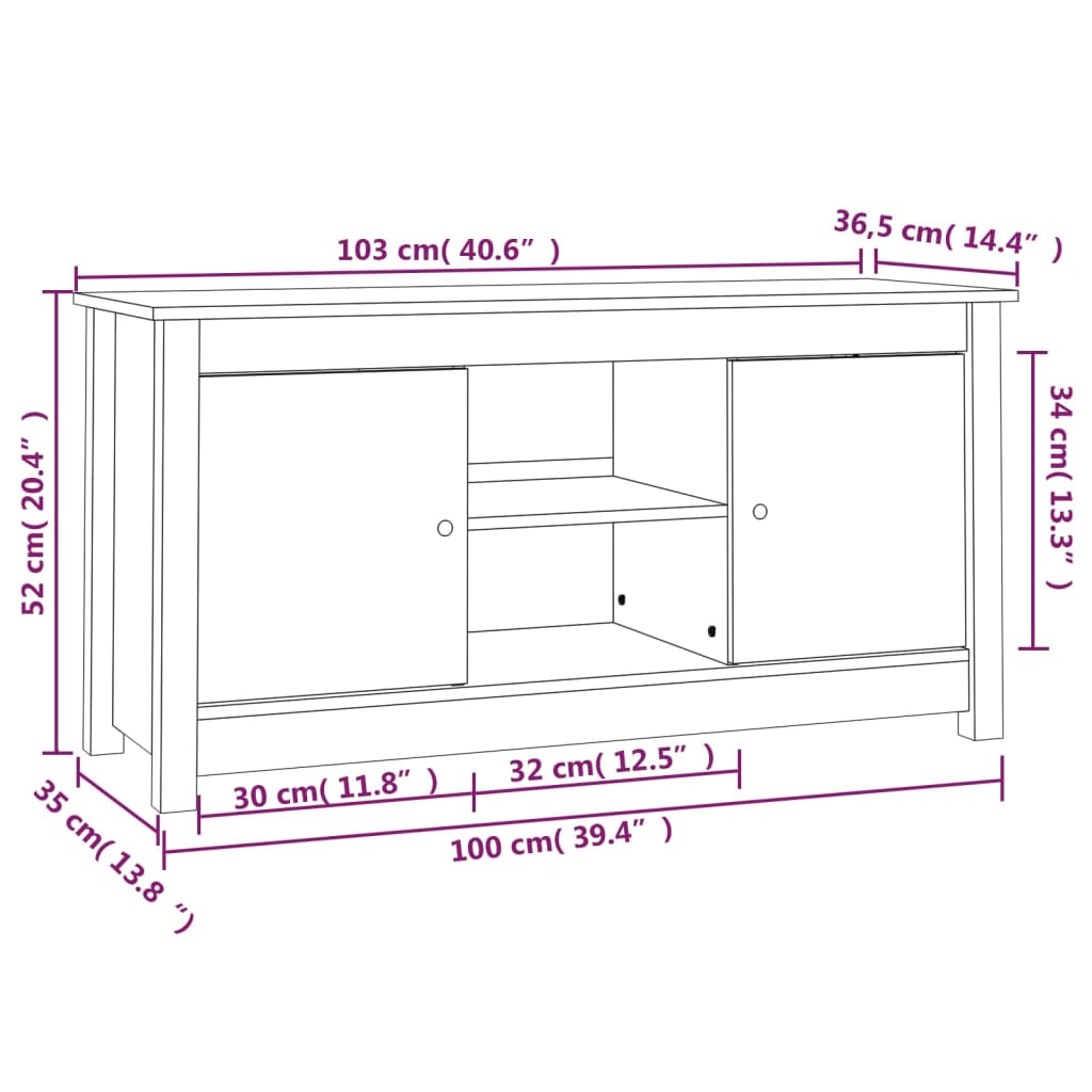 TV-taso musta 103x36,5x52 cm täysi mänty - Sisustajankoti.fi