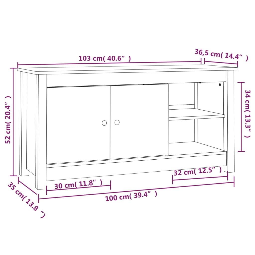 TV-taso musta 103x36,5x52 cm täysi mänty - Sisustajankoti.fi