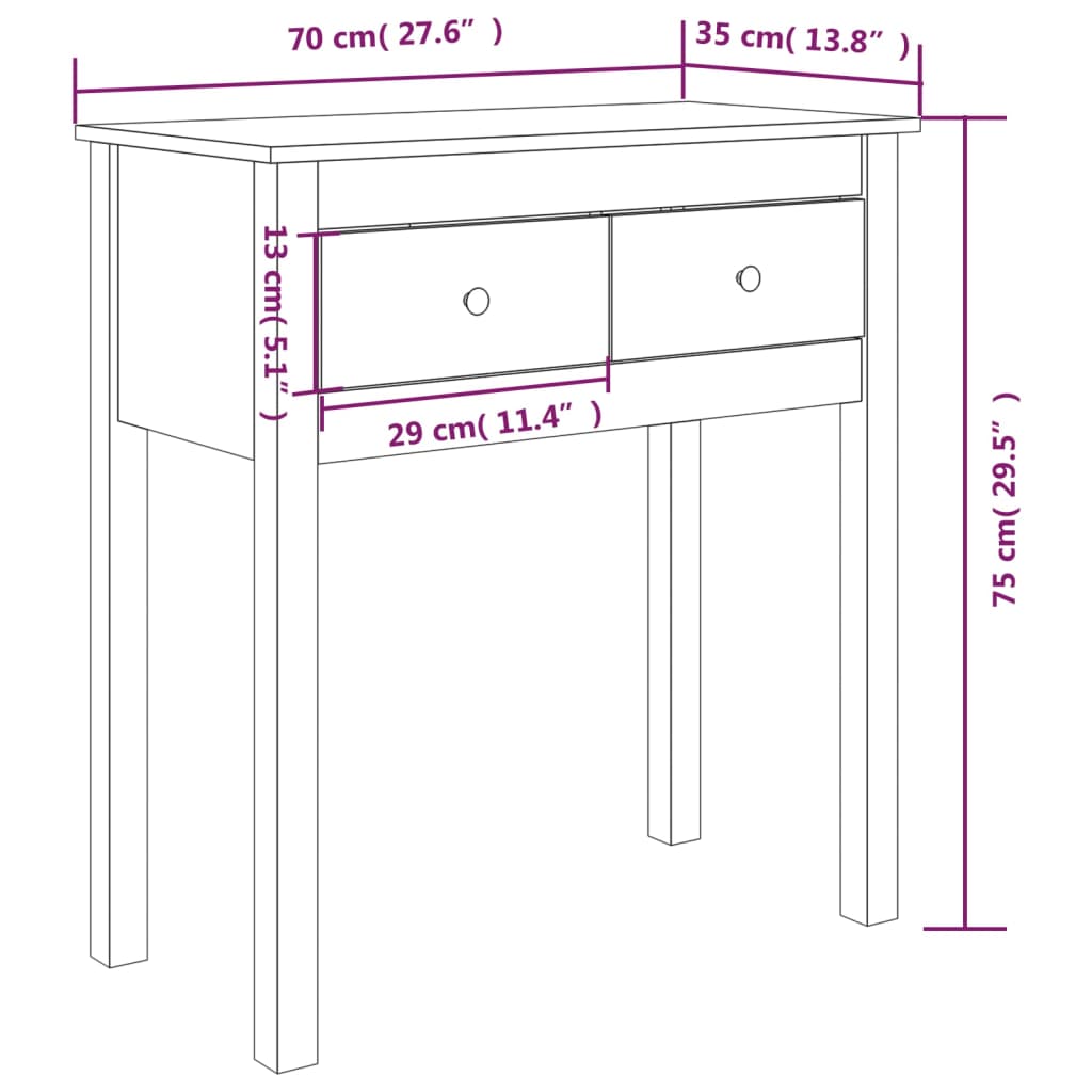 Konsolipöytä harmaa 70x35x75 cm täysi mänty - Sisustajankoti.fi