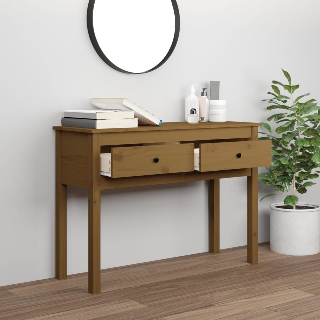 Konsolipöytä hunajanruskea 100x35x75 cm täysi mänty - Sisustajankoti.fi
