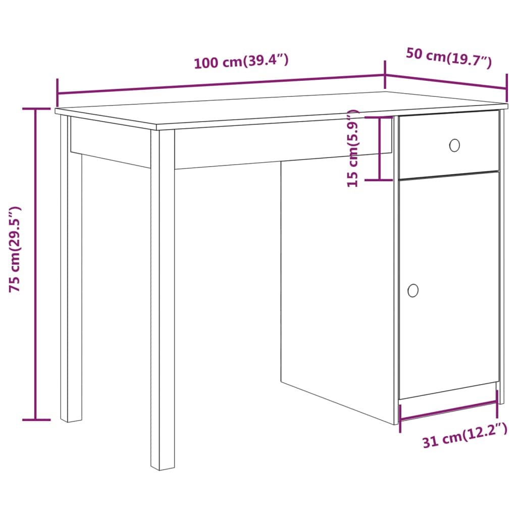 Työpöytä musta 100x50x75 cm täysi mänty - Sisustajankoti.fi