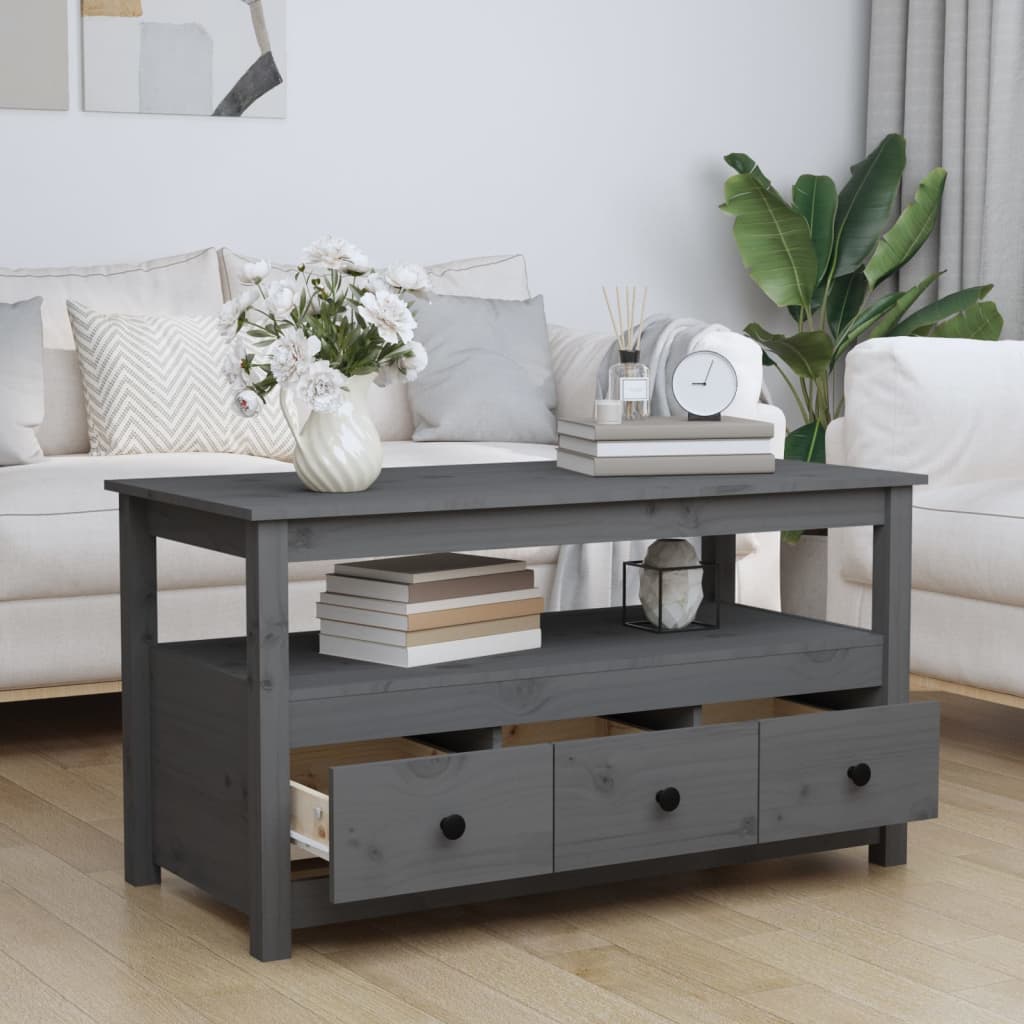 Sohvapöytä harmaa 102x49x55 cm täysi mänty - Sisustajankoti.fi