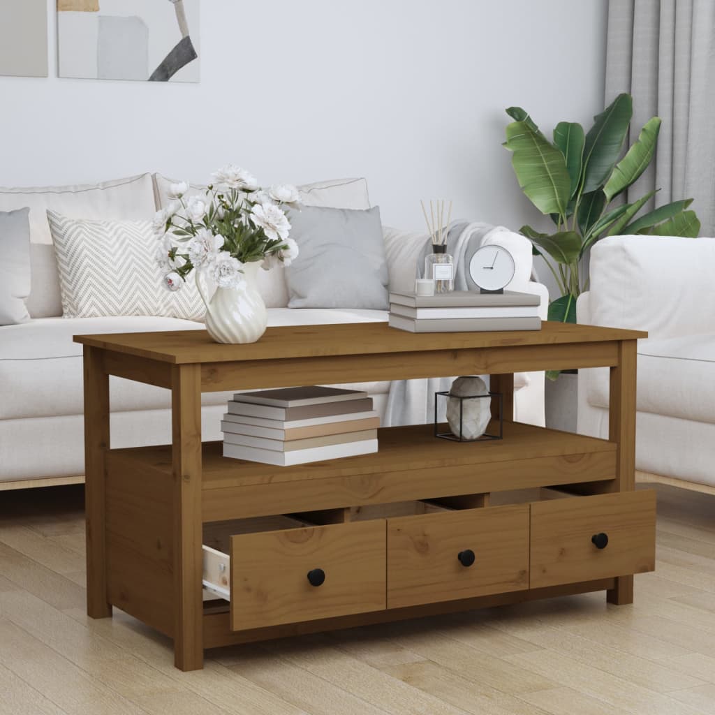 Sohvapöytä hunajanruskea 102x49x55 cm täysi mänty - Sisustajankoti.fi