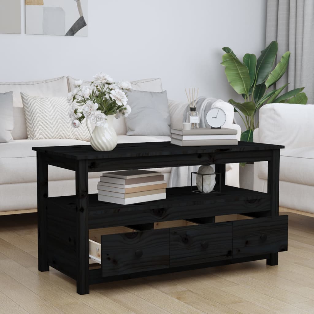 Sohvapöytä musta 102x49x55 cm täysi mänty - Sisustajankoti.fi