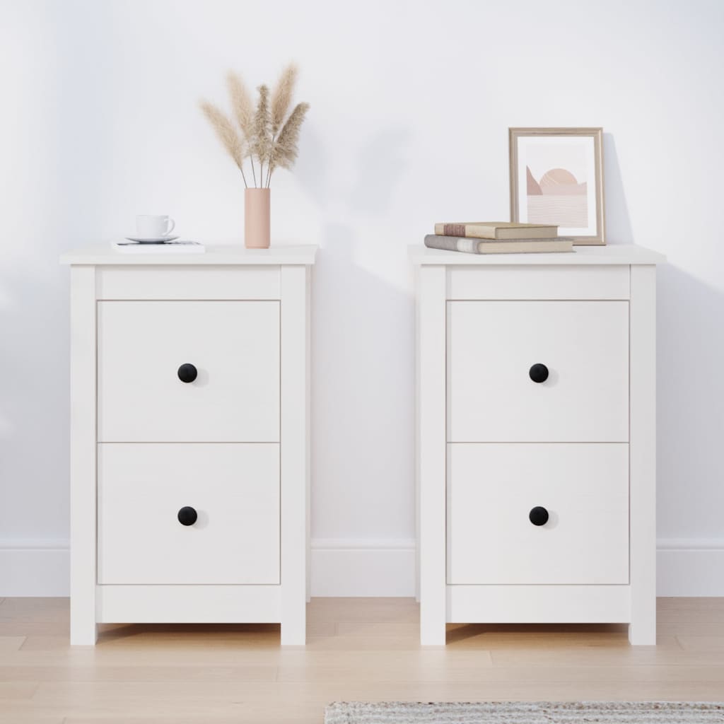 Yöpöydät 2 kpl valkoinen 40x35x61,5 cm täysi mänty - Sisustajankoti.fi