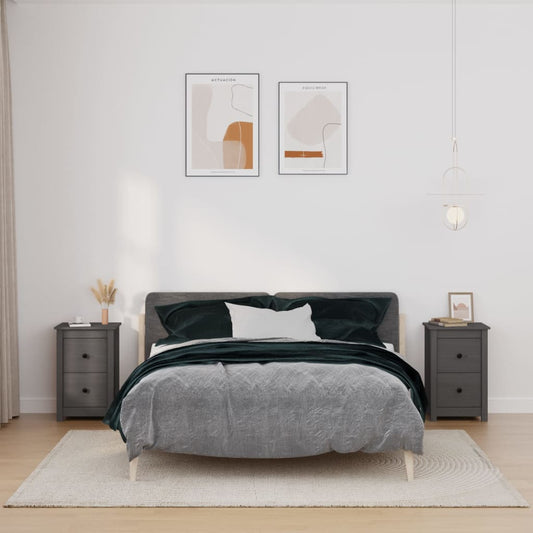 Yöpöydät 2 kpl harmaa 40x35x61,5 cm täysi mänty - Sisustajankoti.fi
