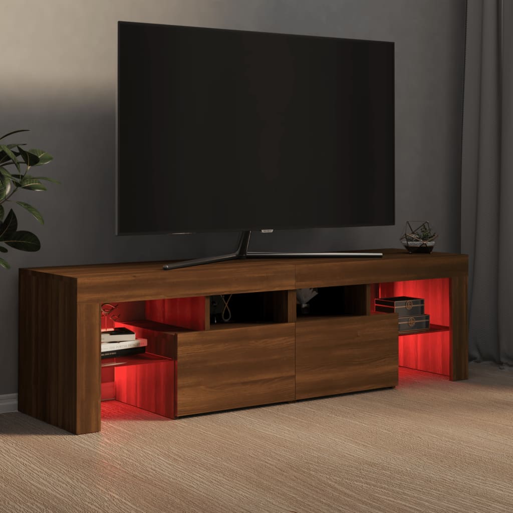 TV-taso LED-valoilla ruskea tammi 140x36,5x40 cm - Sisustajankoti.fi