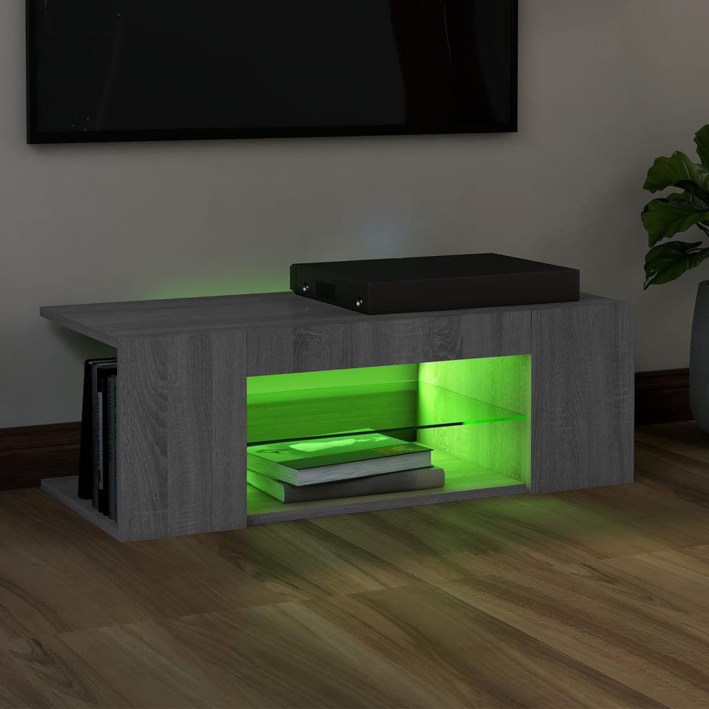 TV-taso LED-valoilla harmaa Sonoma 90x39x30 cm - Sisustajankoti.fi