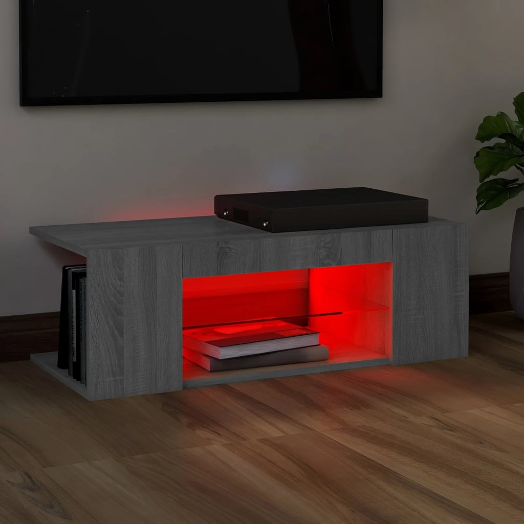 TV-taso LED-valoilla harmaa Sonoma 90x39x30 cm - Sisustajankoti.fi