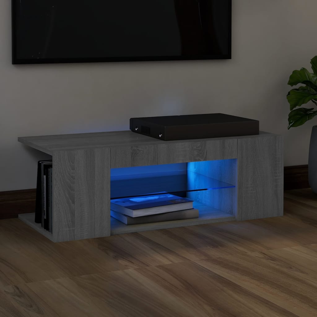 TV-taso LED-valoilla harmaa Sonoma 90x39x30 cm - Sisustajankoti.fi