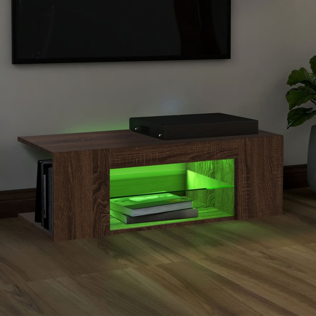 TV-taso LED-valoilla ruskea tammi 90x39x30 cm - Sisustajankoti.fi