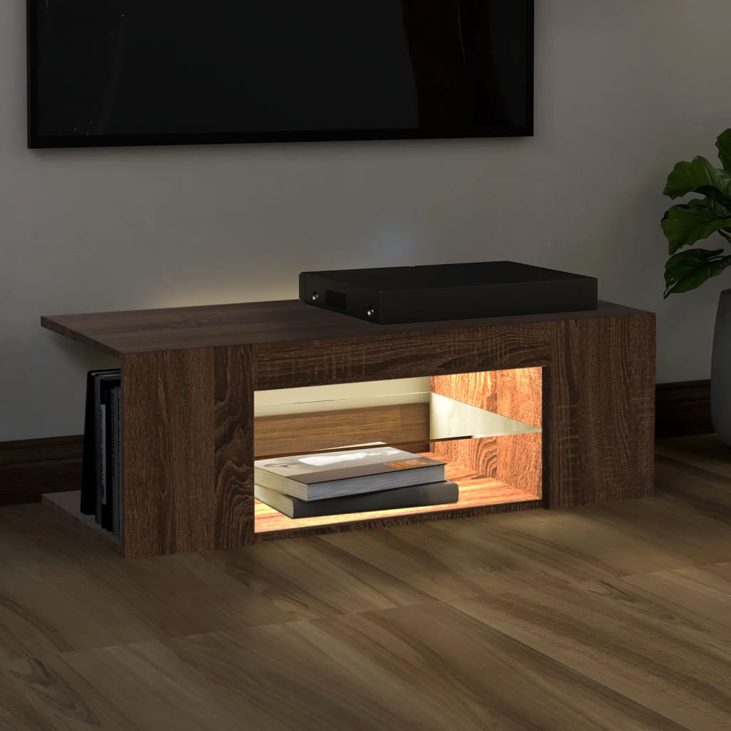 TV-taso LED-valoilla ruskea tammi 90x39x30 cm - Sisustajankoti.fi