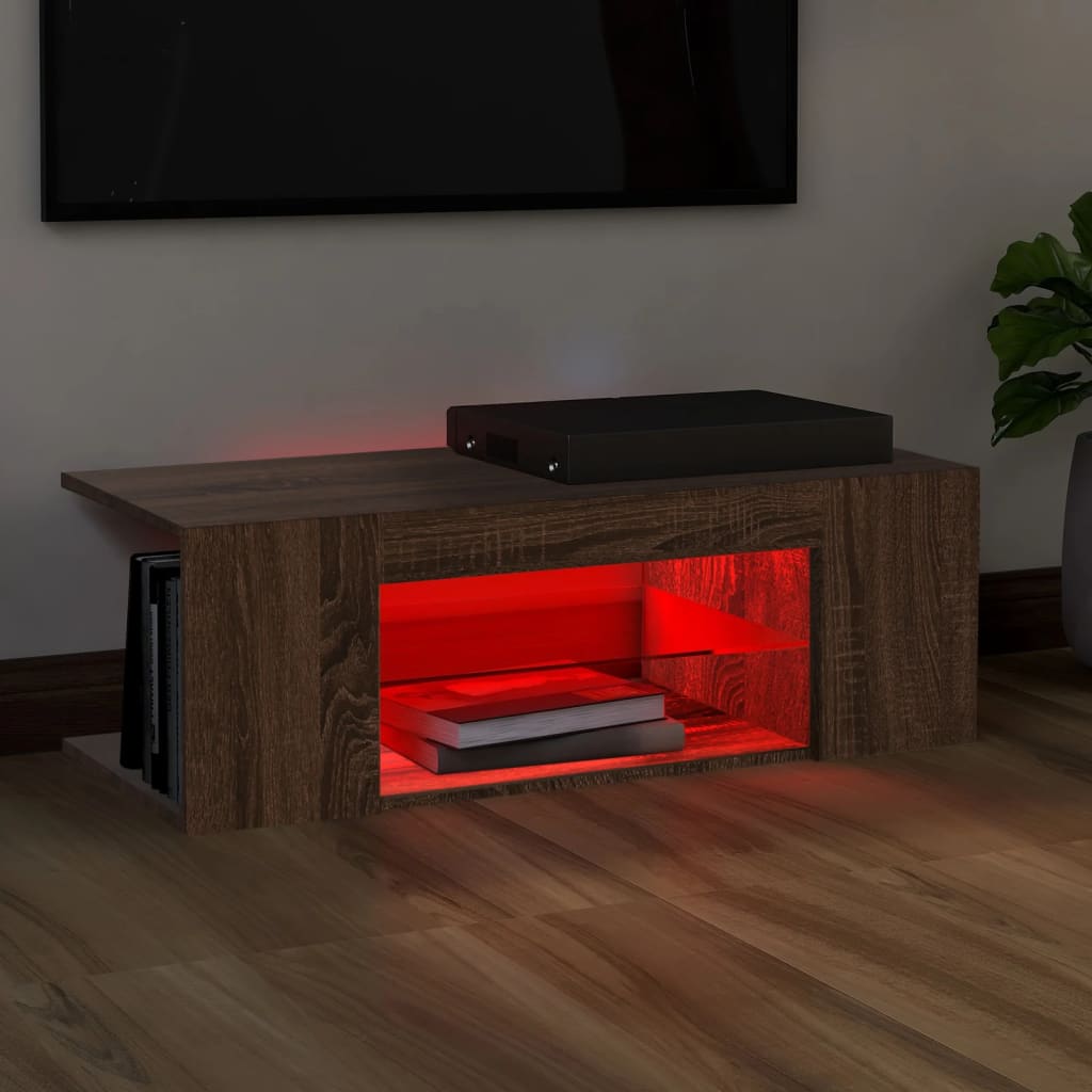 TV-taso LED-valoilla ruskea tammi 90x39x30 cm - Sisustajankoti.fi