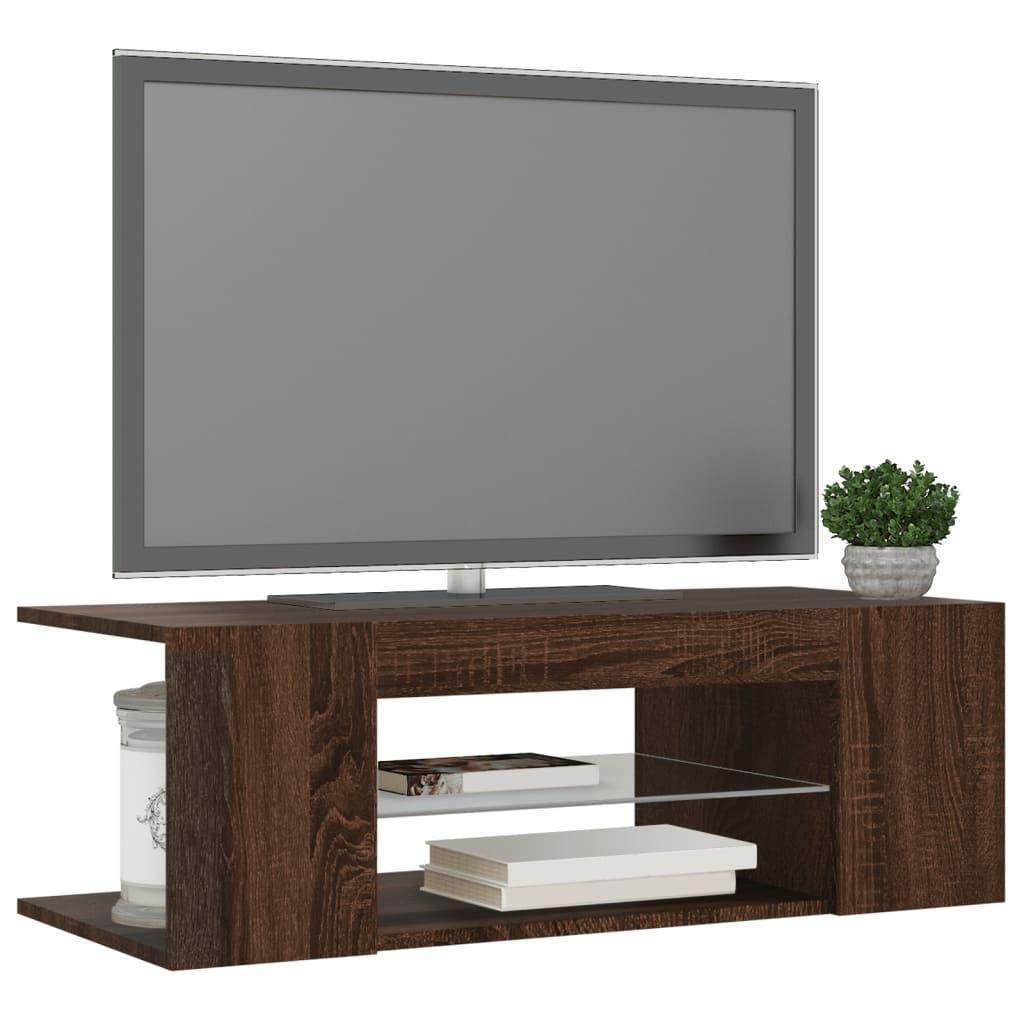 TV-taso LED-valoilla ruskea tammi 90x39x30 cm - Sisustajankoti.fi