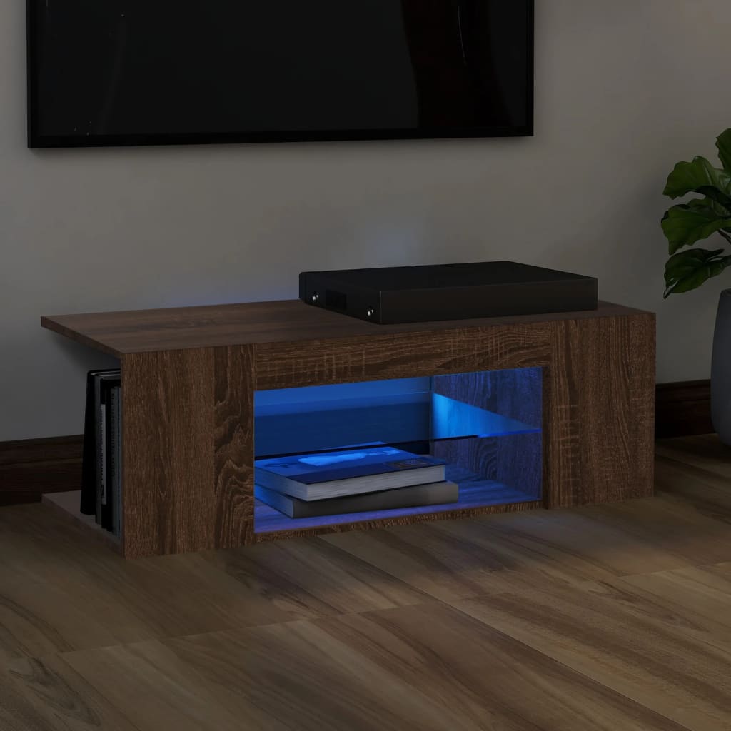 TV-taso LED-valoilla ruskea tammi 90x39x30 cm - Sisustajankoti.fi
