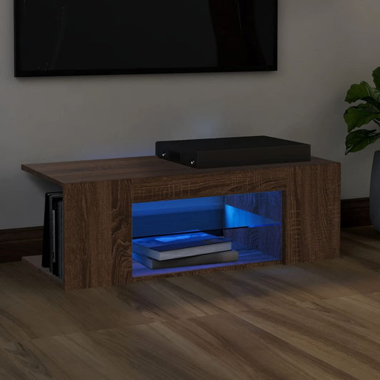 TV-taso LED-valoilla ruskea tammi 90x39x30 cm - Sisustajankoti.fi