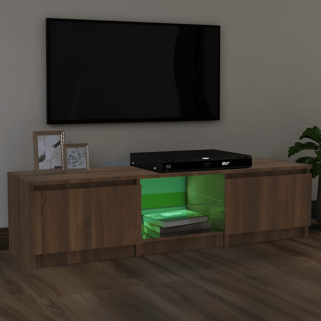TV-taso LED-valoilla ruskea tammi 140x40x35,5 cm - Sisustajankoti.fi
