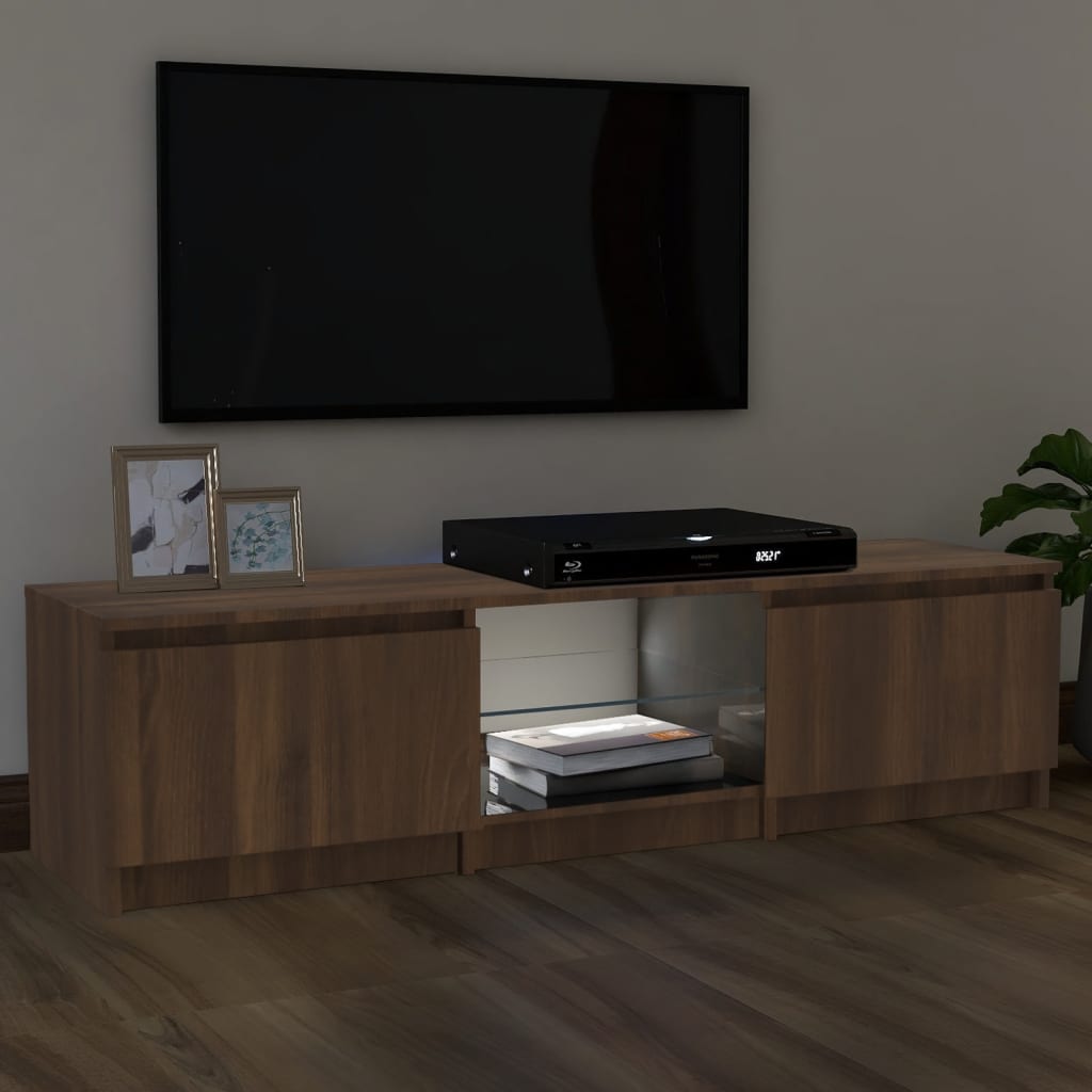 TV-taso LED-valoilla ruskea tammi 140x40x35,5 cm - Sisustajankoti.fi