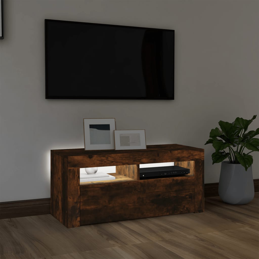 TV-taso LED-valoilla savutammi 90x35x40 cm - Sisustajankoti.fi