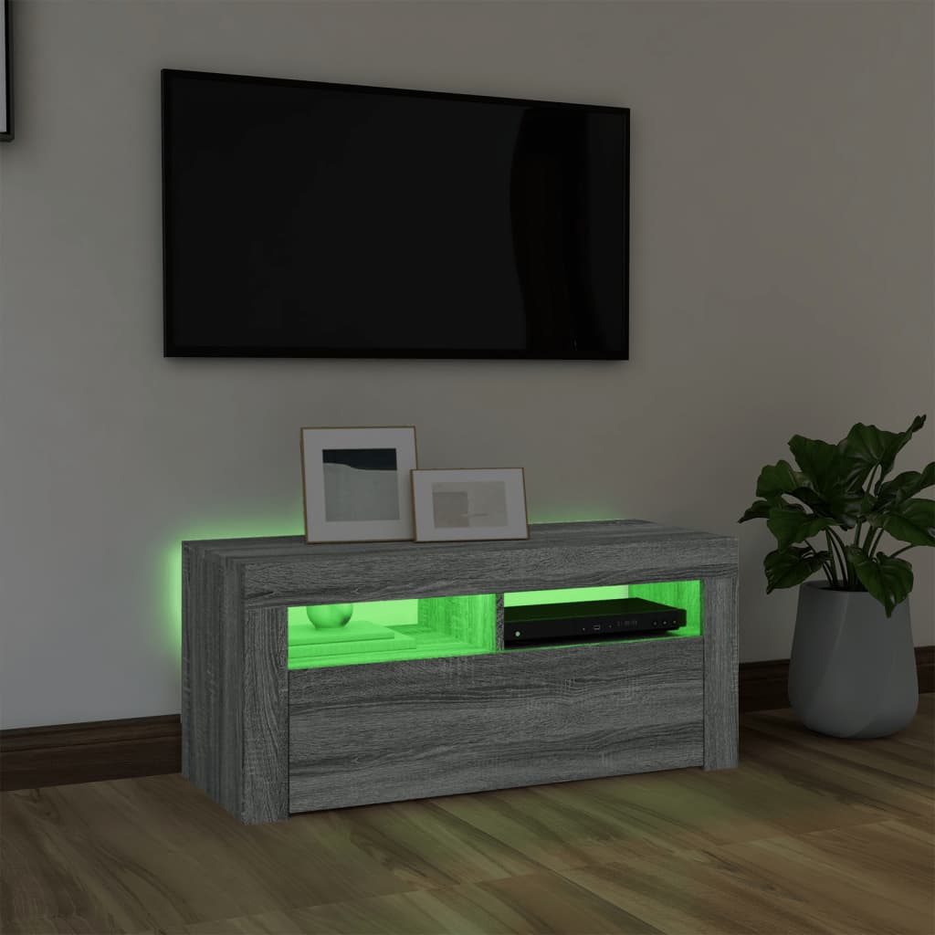 TV-taso LED-valoilla harmaa Sonoma 90x35x40 cm - Sisustajankoti.fi