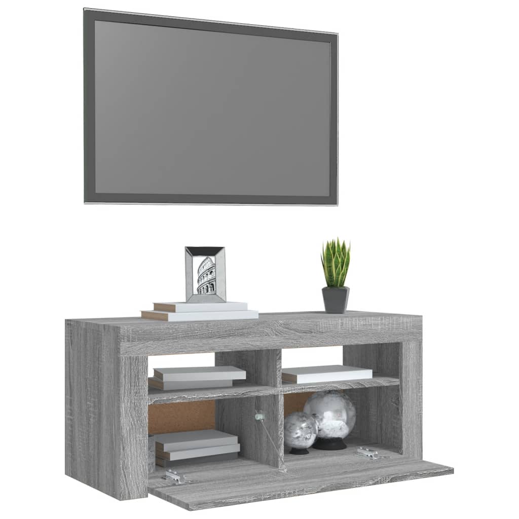 TV-taso LED-valoilla harmaa Sonoma 90x35x40 cm - Sisustajankoti.fi