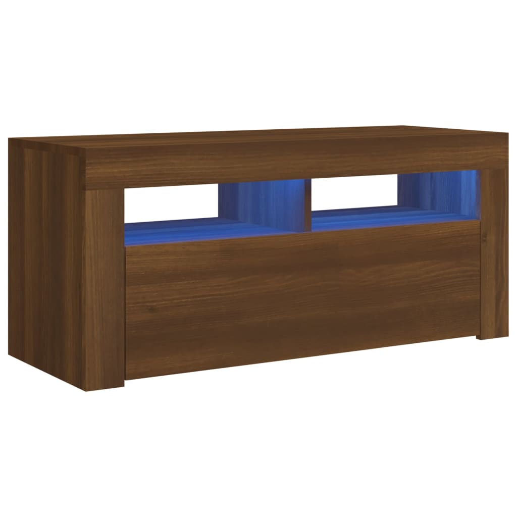 TV-taso LED-valoilla ruskea tammi 90x35x40 cm - Sisustajankoti.fi
