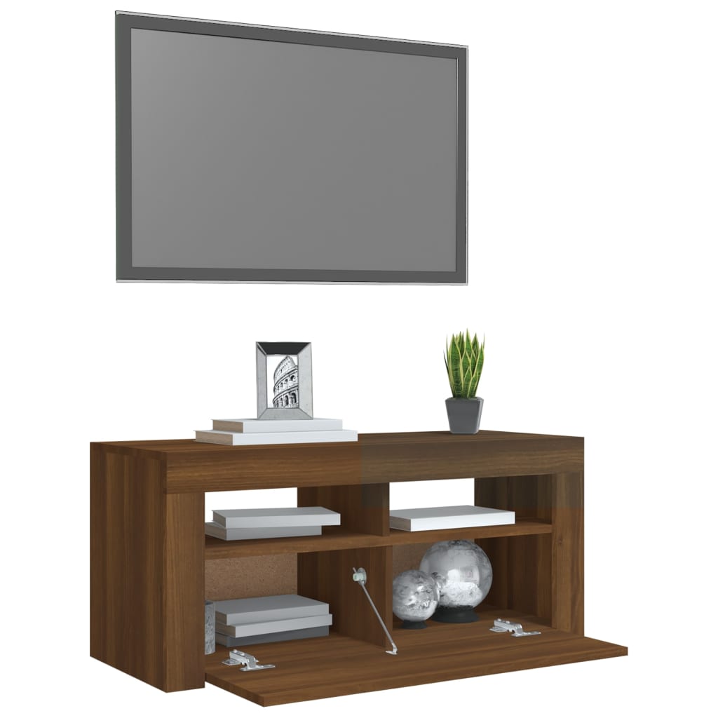 TV-taso LED-valoilla ruskea tammi 90x35x40 cm - Sisustajankoti.fi