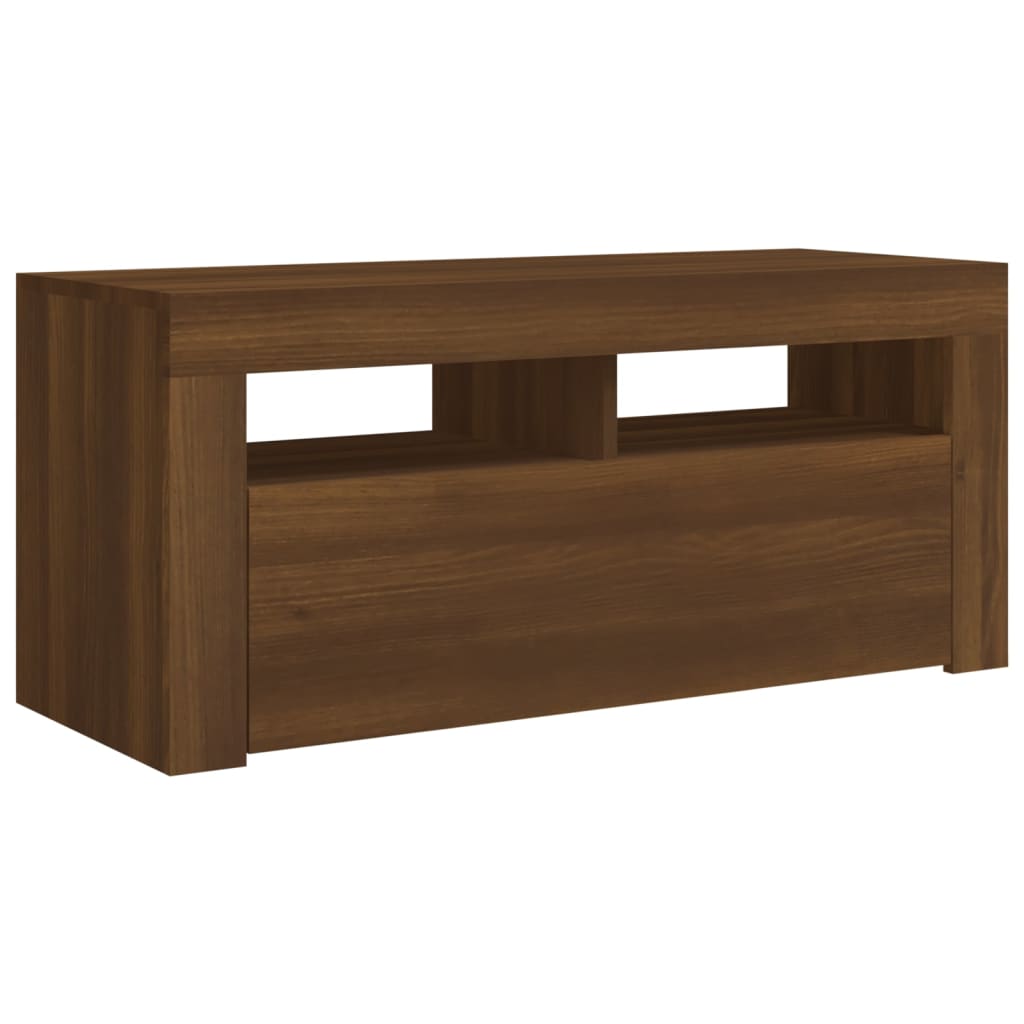 TV-taso LED-valoilla ruskea tammi 90x35x40 cm - Sisustajankoti.fi