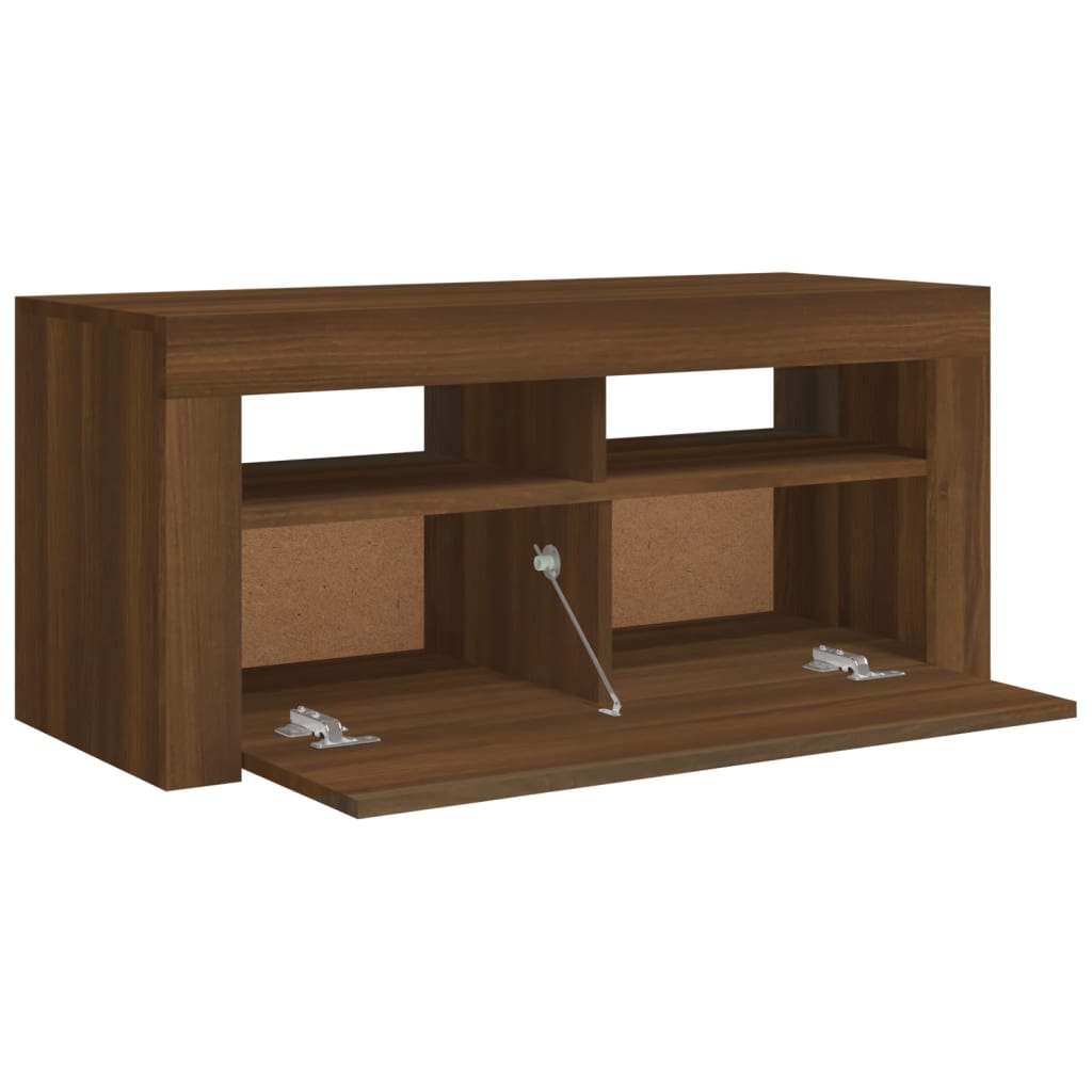 TV-taso LED-valoilla ruskea tammi 90x35x40 cm - Sisustajankoti.fi