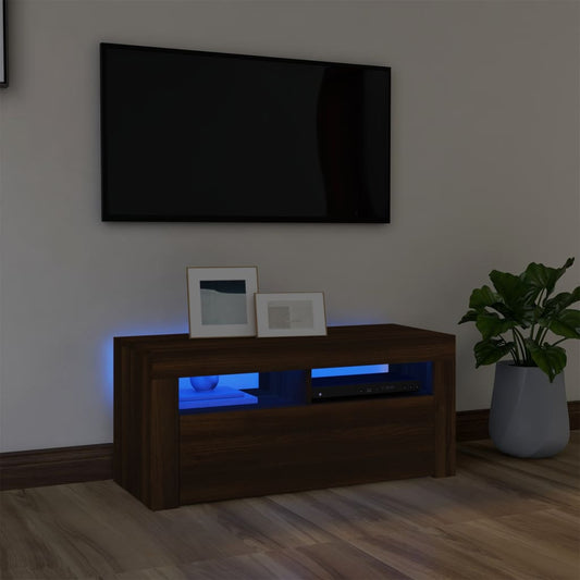 TV-taso LED-valoilla ruskea tammi 90x35x40 cm - Sisustajankoti.fi