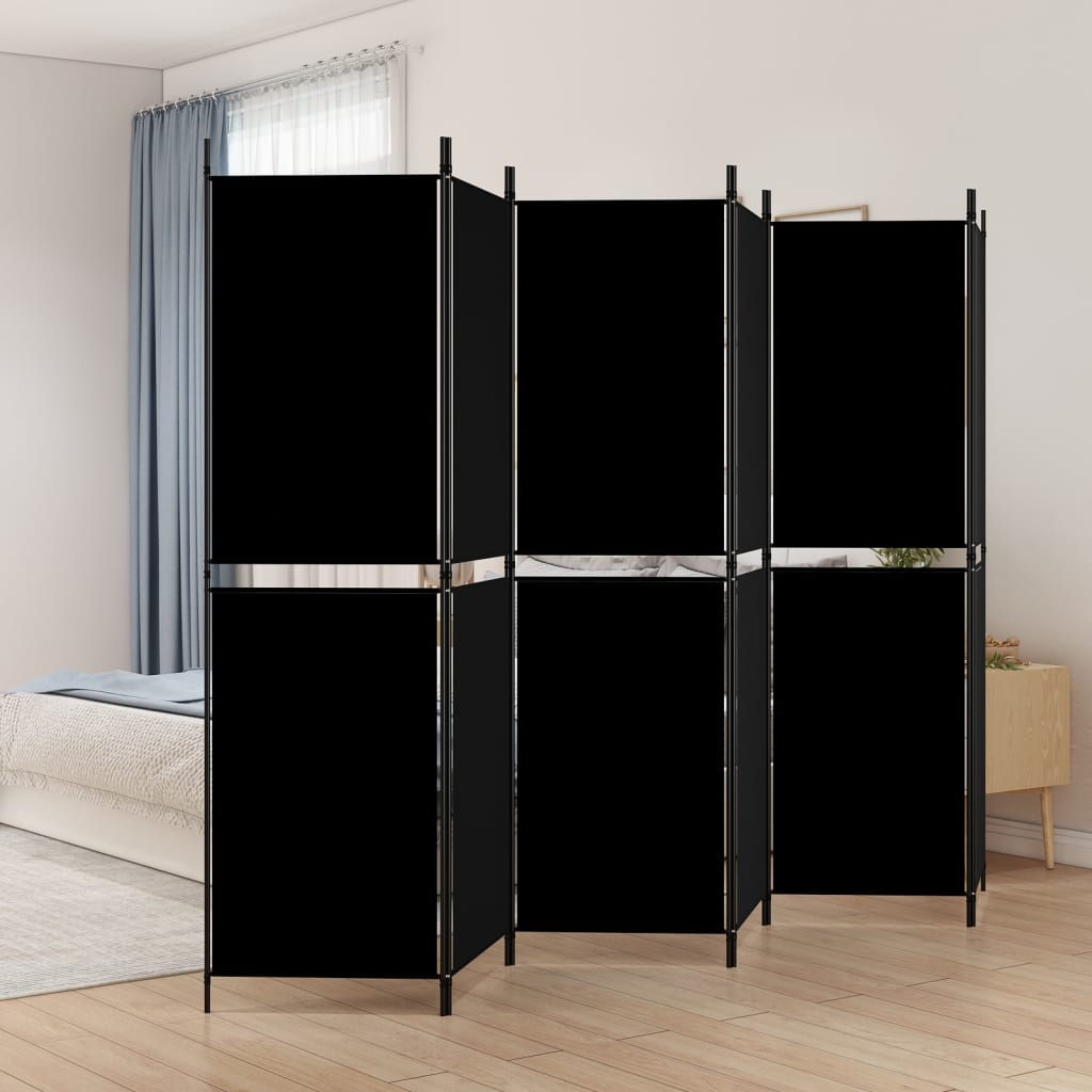 6-paneelinen Tilanjakaja musta 300x180 cm kangas - Sisustajankoti.fi