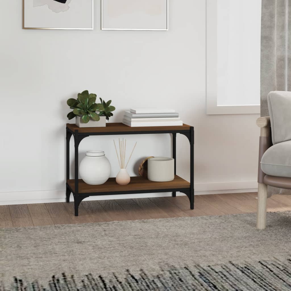 TV-taso ruskea tammi 60x33x41 cm tekninen puu ja teräs - Sisustajankoti.fi