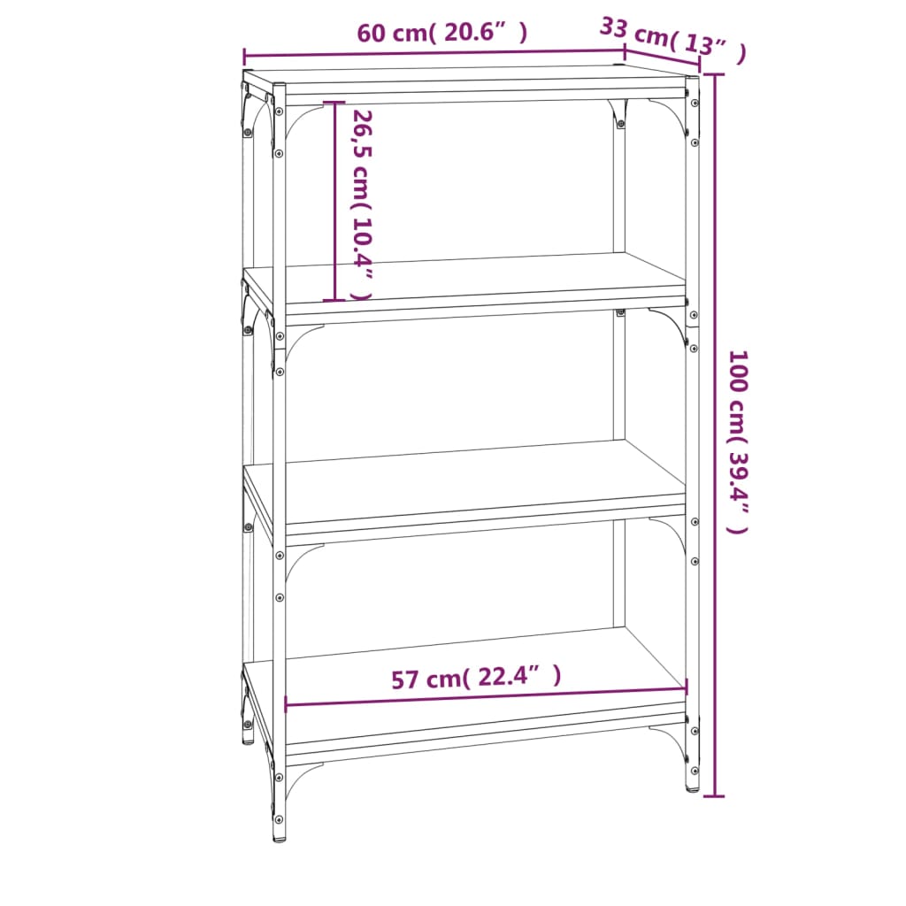 Kirjahylly ruskea tammi 60x33x100 cm tekninen puu ja teräs - Sisustajankoti.fi