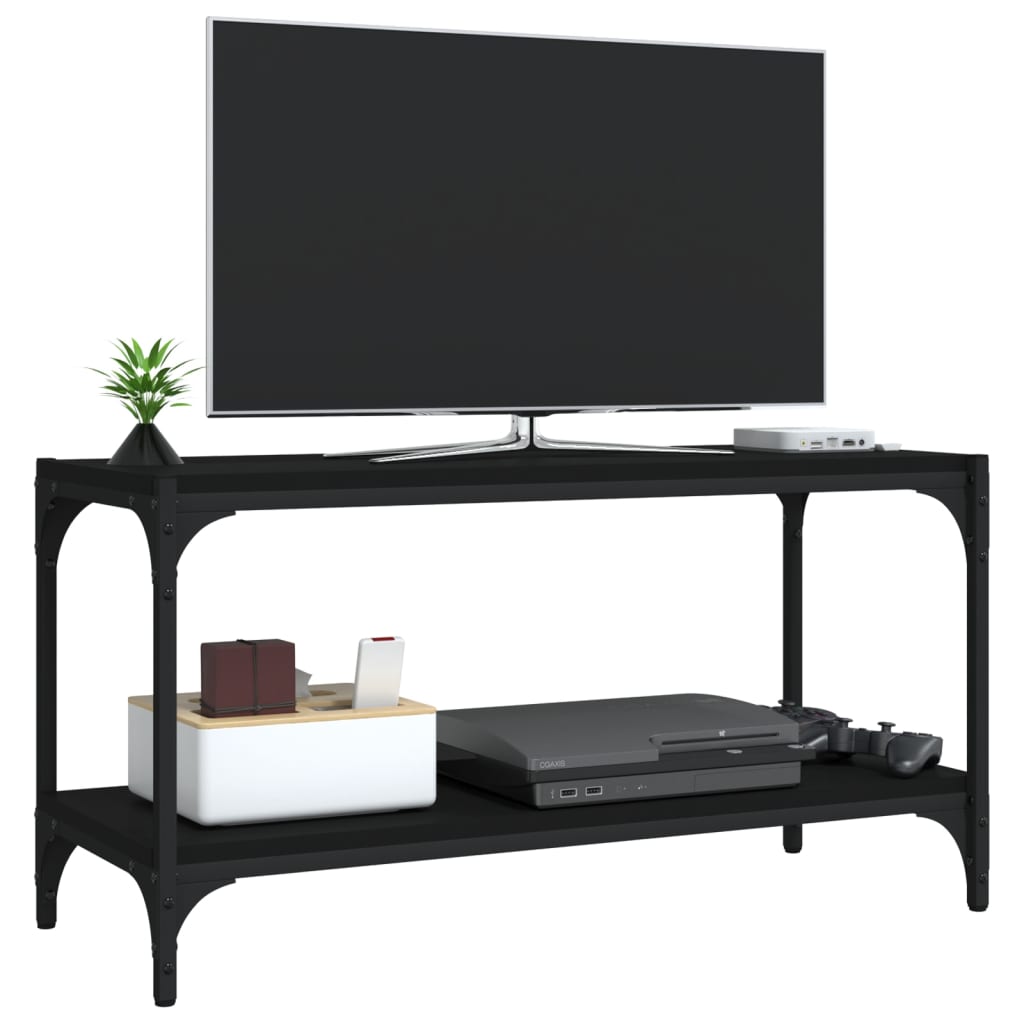 TV-taso musta 80x33x41 cm tekninen puu ja teräs - Sisustajankoti.fi