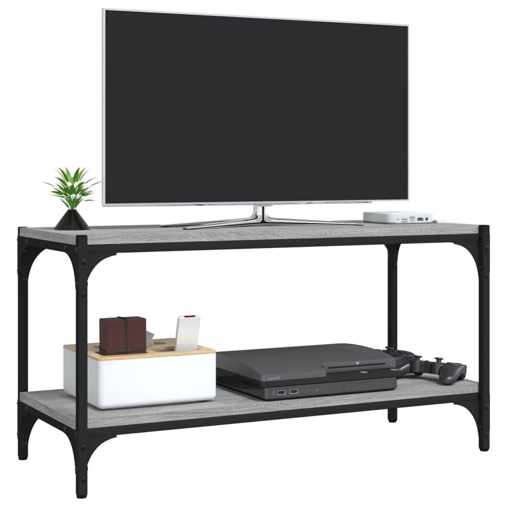 TV-taso harmaa Sonoma 80x33x41 cm tekninen puu ja teräs - Sisustajankoti.fi