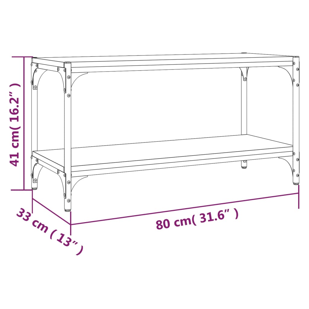 TV-taso harmaa Sonoma 80x33x41 cm tekninen puu ja teräs - Sisustajankoti.fi