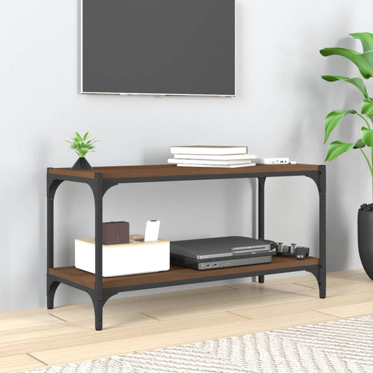 TV-taso ruskea tammi 80x33x41 cm tekninen puu ja teräs - Sisustajankoti.fi