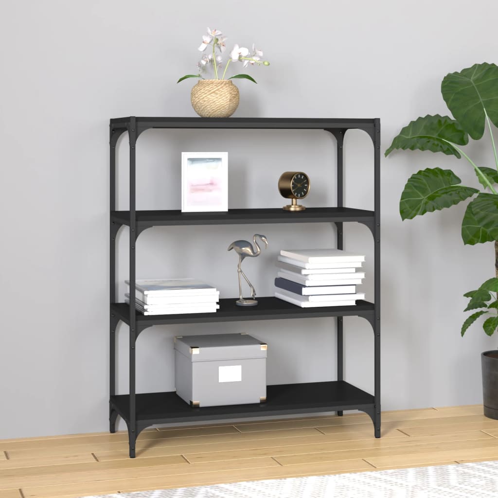Kirjahylly musta 80x33x100 cm tekninen puu ja teräs - Sisustajankoti.fi