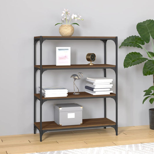 Kirjahylly ruskea tammi 80x33x100 cm tekninen puu ja teräs - Sisustajankoti.fi