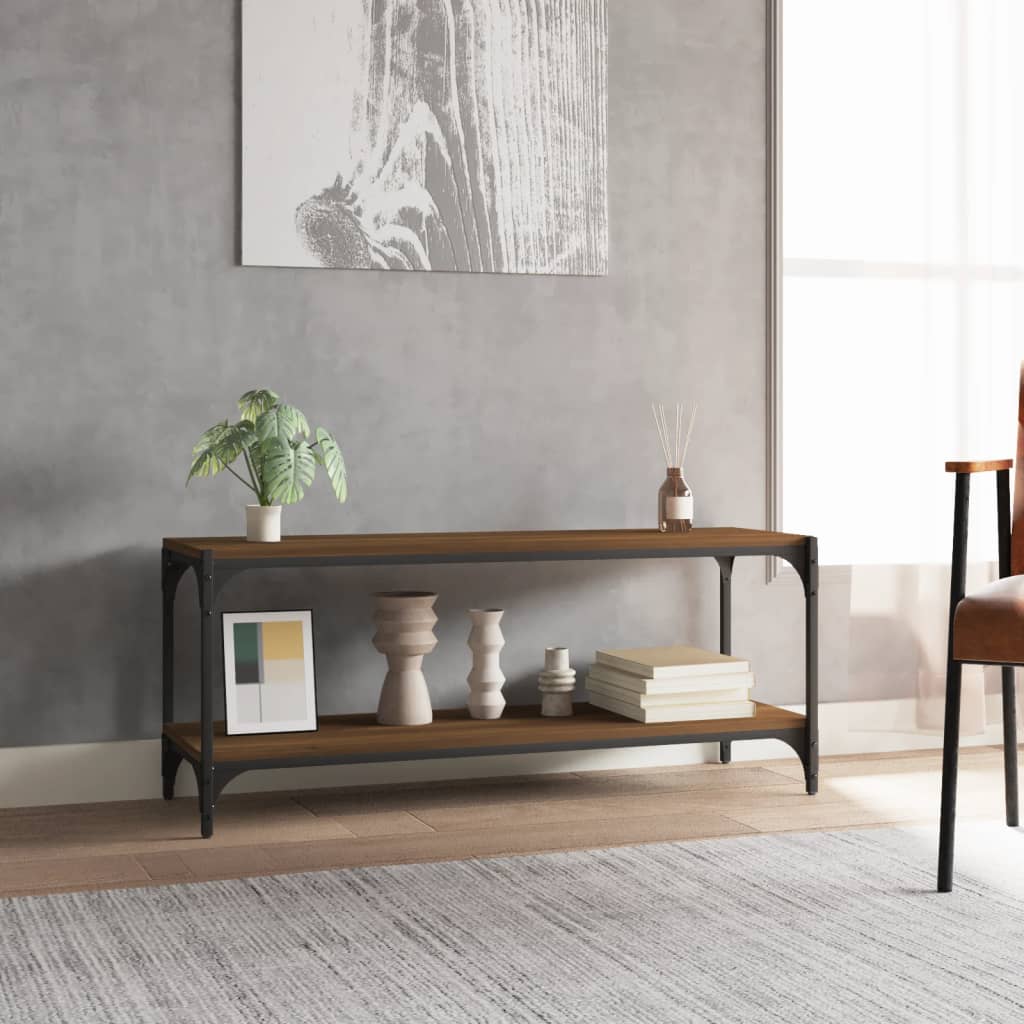 TV-taso ruskea tammi 100x33x41 cm tekninen puu ja teräs - Sisustajankoti.fi